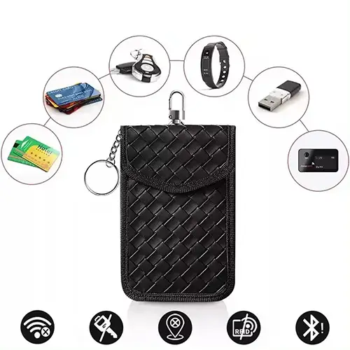 Anti-RFID Leather Key Fob Pouch with Signal Blocking for Security